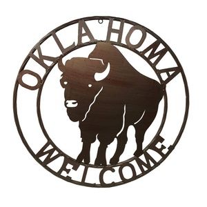 Oklahoma Buffalo Welcome Metal Circle - 24 Inch